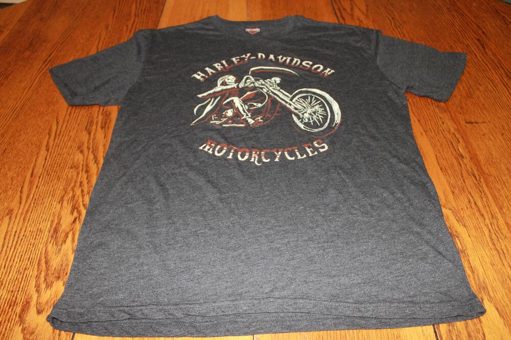 Harley-Davidson Shirt Mens XL Gray Grim Reaper Motorcycle Graphic Great South GA